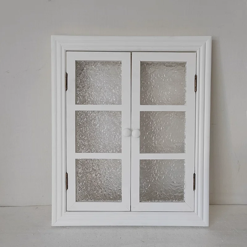 

Vintage Window Frame, White Wood Double Door Design, 19.7 x 23.6 inches, Decorative Wall Art with 6 Panes