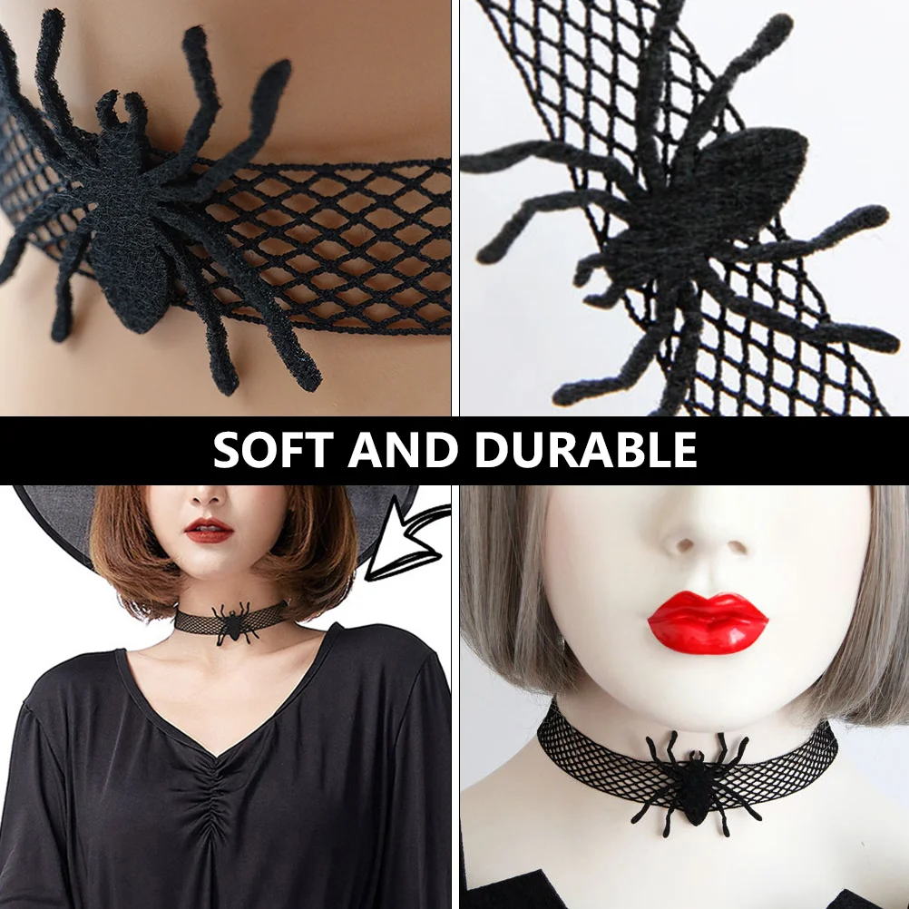 2 PCS Spider Necklace Halloween Felt Cloth Choker for Cosplay Decor Chain of The Crowd