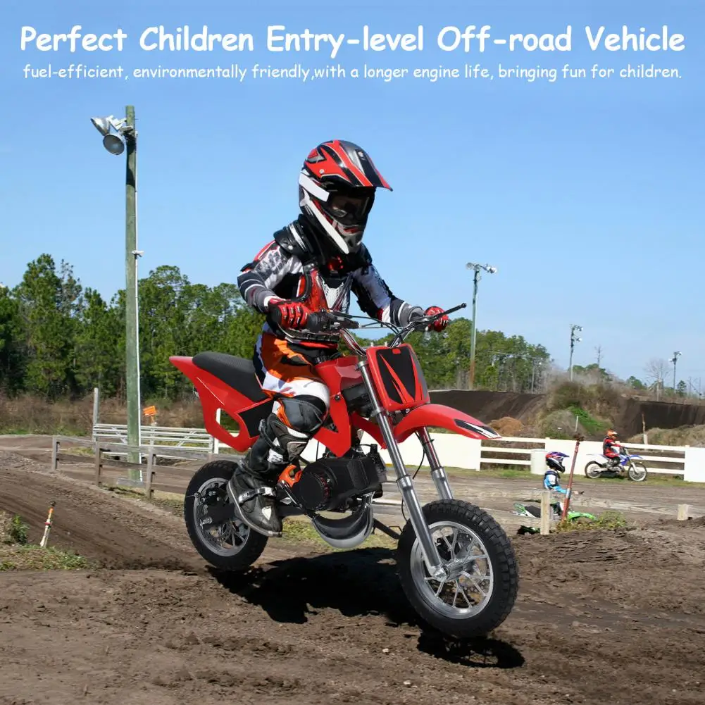 49cc 2-Stroke Dirt Bike, Gas Power Motocross, Beach Off Road Mini Motorcycle, Pocket Motorbike with Disc Brakes, Red/Blue