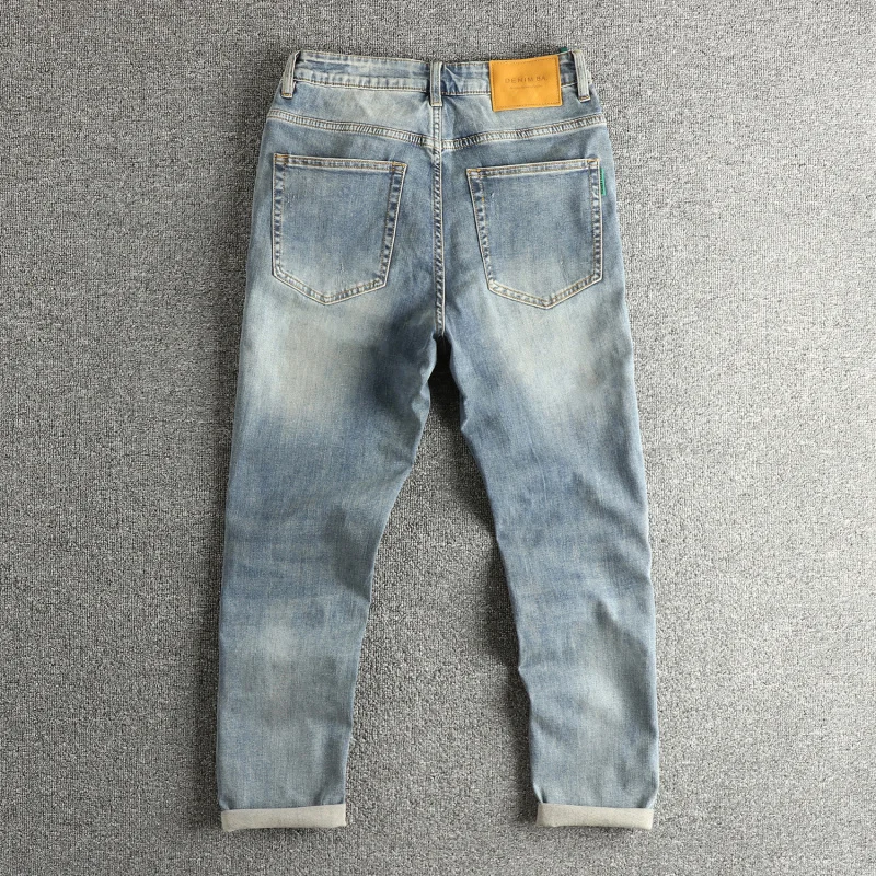

Vintage Blue Jeans Men Trendy Fashion Streetwear High-End Casual Pants