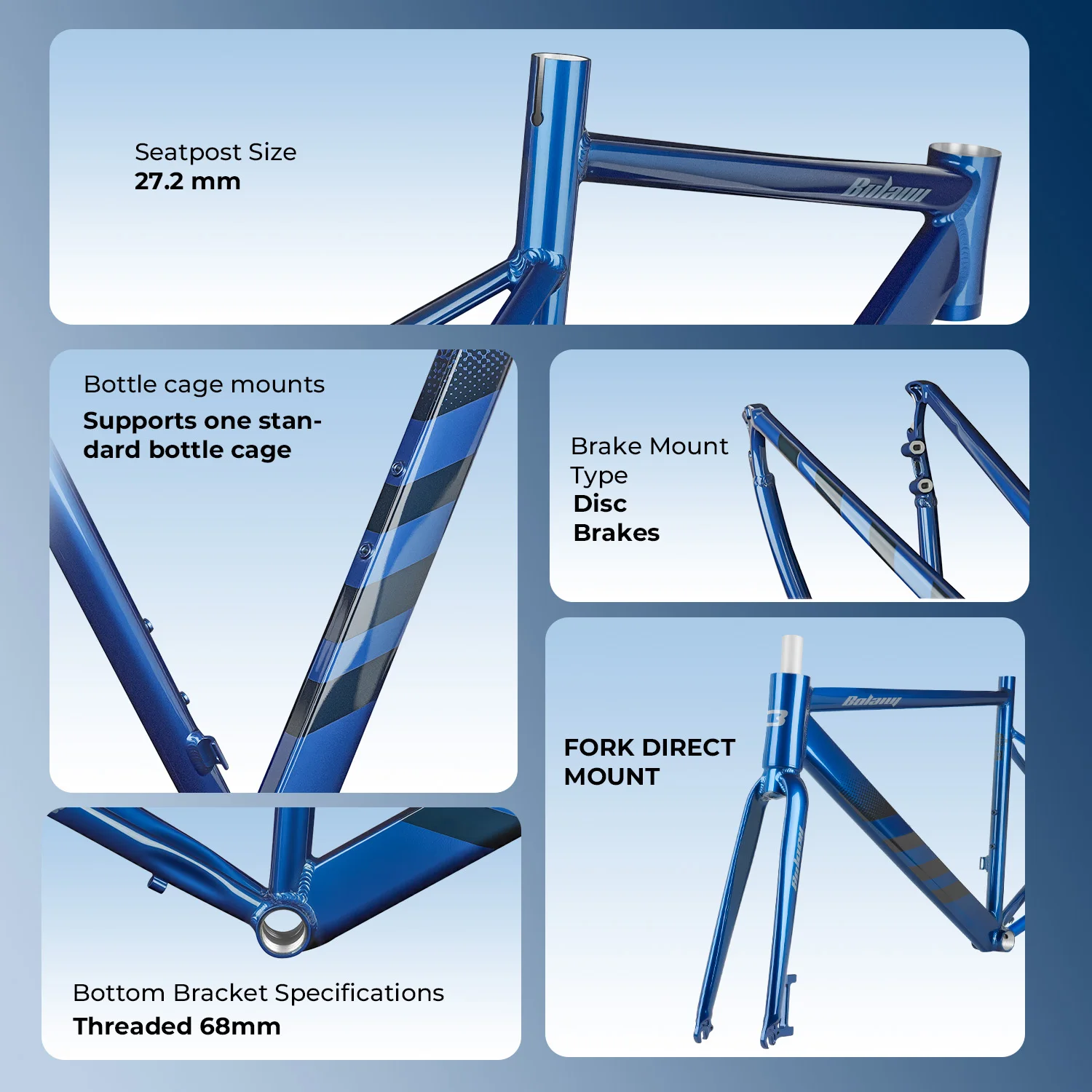 BOLANY Full Aluminum Alloy Road Bike Frame Hardtail Frame Internal Routing 700C QR/TA Disc Brake Urltra-Light Frame