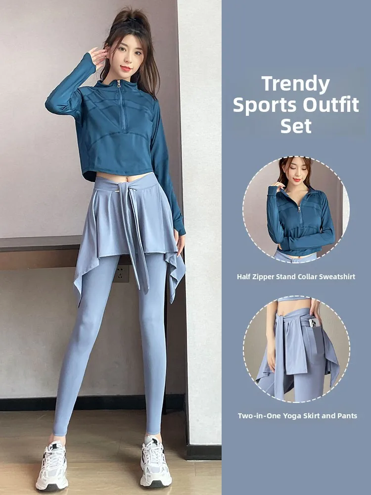 

Women's Sportswear Set Morning Run Yoga Gymnastics Long Sve Sweatirt And Pants Running Skirt Tennis Skort Spring Summer