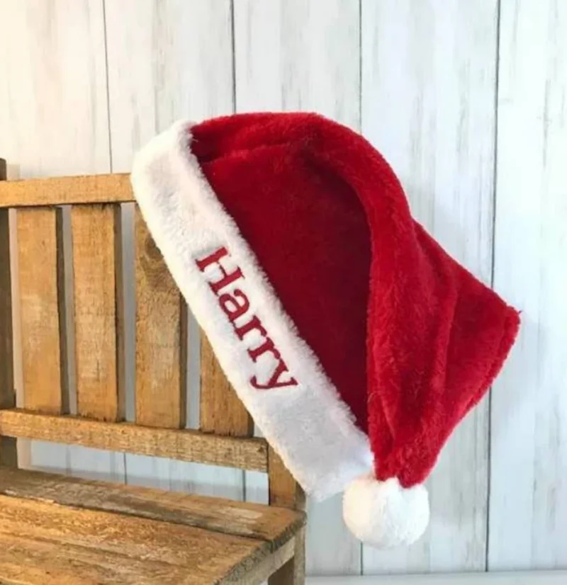 Gepersonaliseerde Geborduurde Kerst Fluwelen Kerstmuts, Monogram Fluwelen Kerstmuts, Custom Kerst Hoed, Office Party Santa Hoed