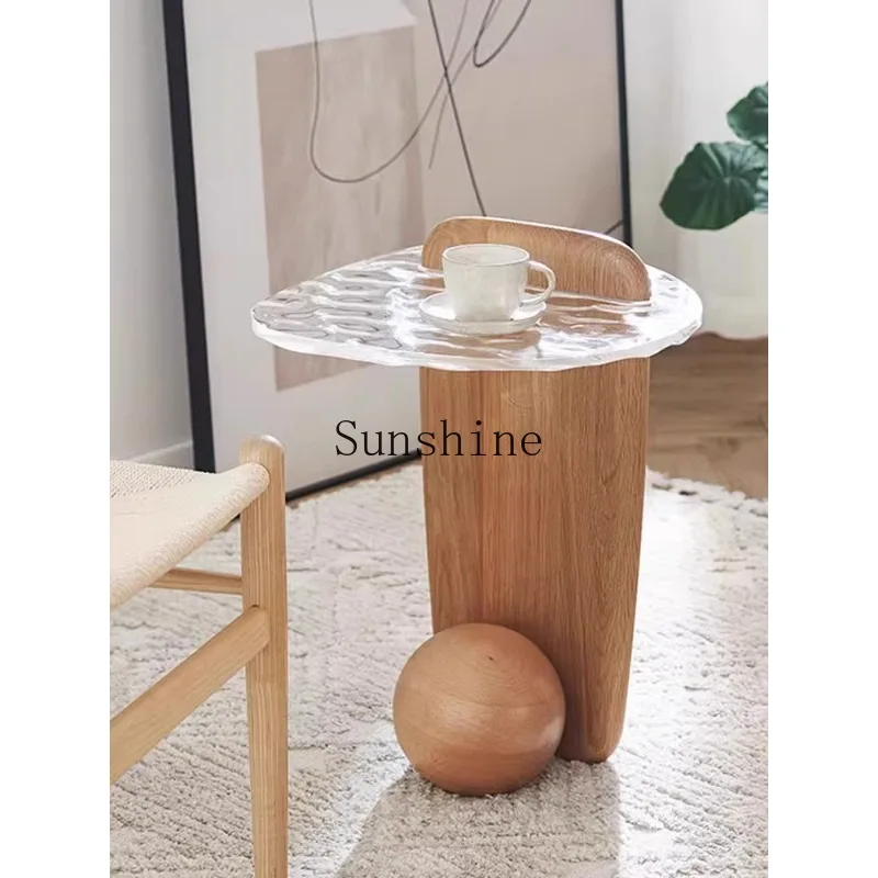 

Modern simple sofa solid wood corner few high-grade medieval water corrugated glass small coffee table