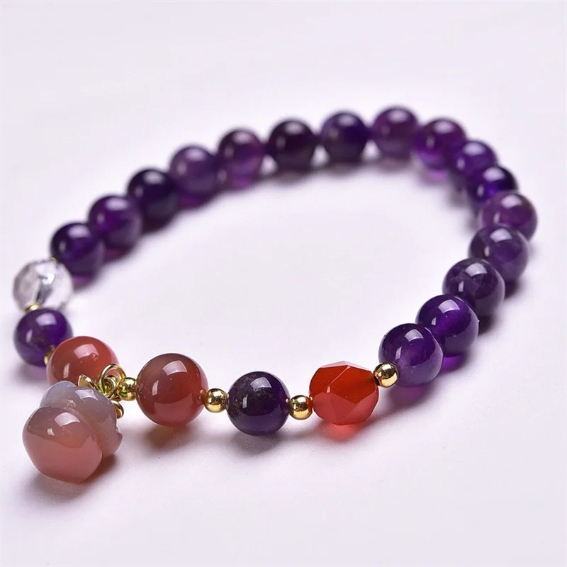 8MM Natural Charoite And Yanyuan Agate Bracelet Fashion Energy Stone Reiki Healing Crystal Strand Fengshui Gift