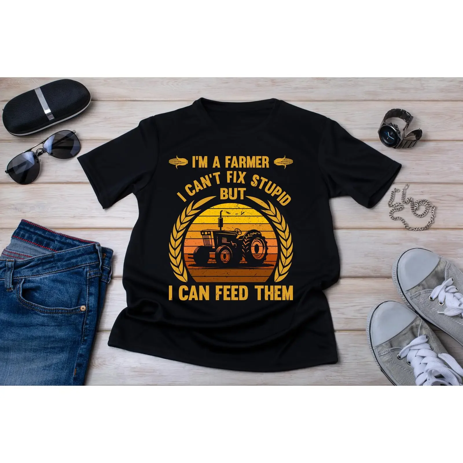 Funny Farmer T Shirt I Can't Fix Stupid But Can Feed Them vintage Washed graphic Versatile streetwear Stylish Casual Breathable