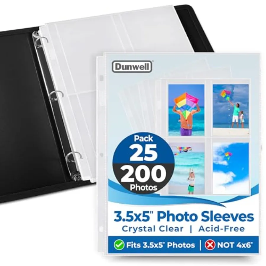 

3.5x5 Photo Sleeves for 3-Ring Binder 3.5x5 Size Only,Pack Album Refill Pages for 200 Pictures, Acid-Free Top-Loading, 8 Per Sh