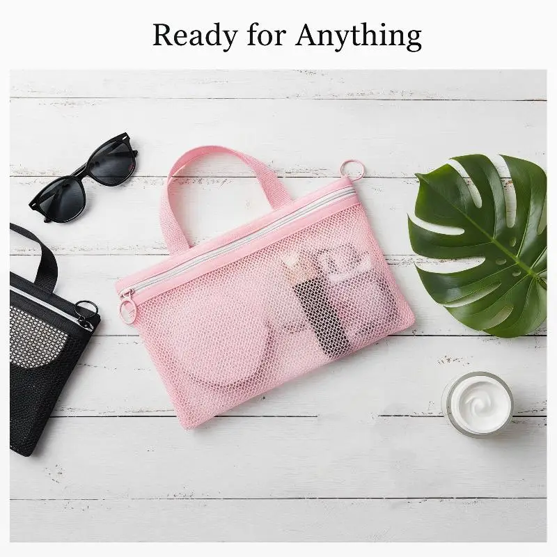 Pink Mesh Multi-pocket Mini Makeup Bag Swimming Bag Portable Travel Storage Bag Portable Bath Bag  One Pack