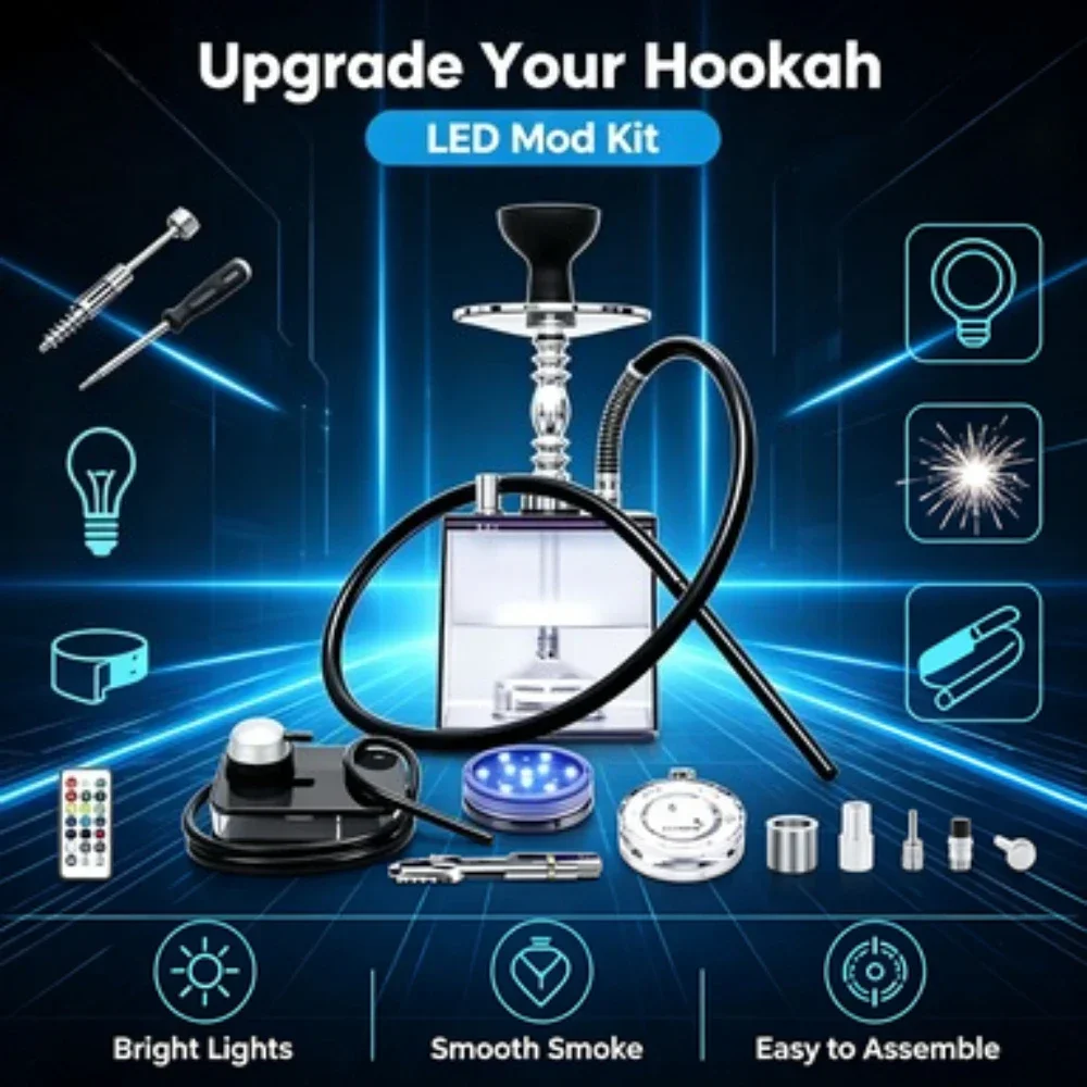 HOT Cube Acrylic Hookah Set With1Hose LED Light Silicone Bowl Hookahs Narguile Sheesha Chicha Nargile Cachimbas Shisha Box Ket