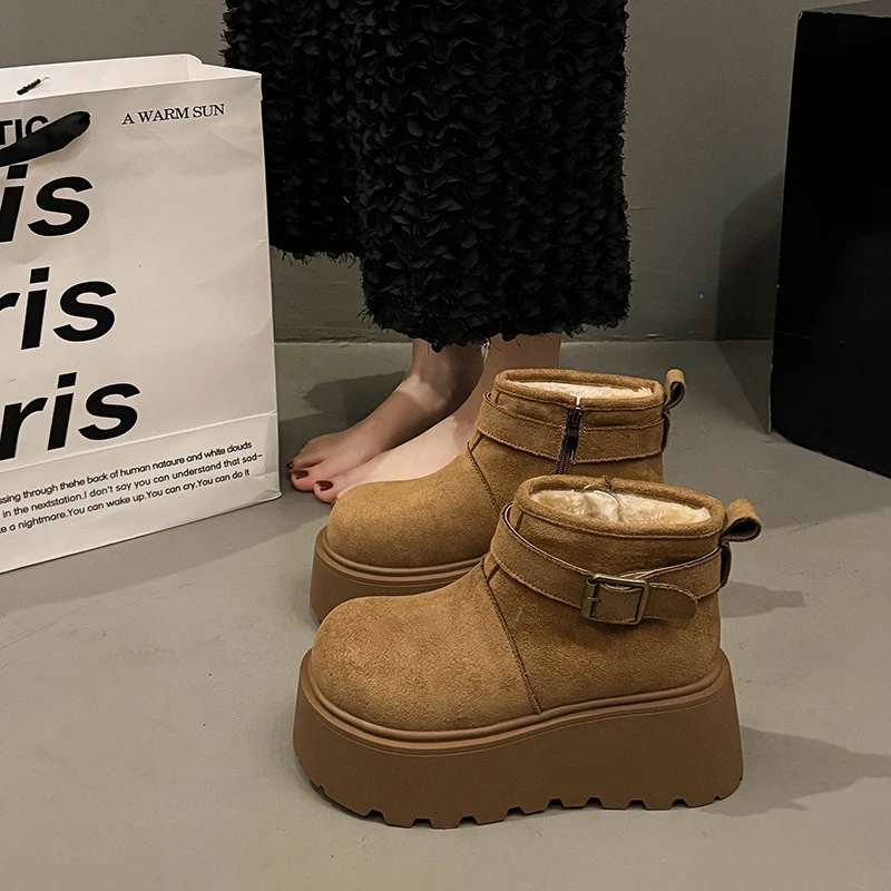 

2025 Autumn Winter Vintage Warm Cotton Women Ankle Boots Fashion Platform Height Increase Plush Short Boots botines para mujeres