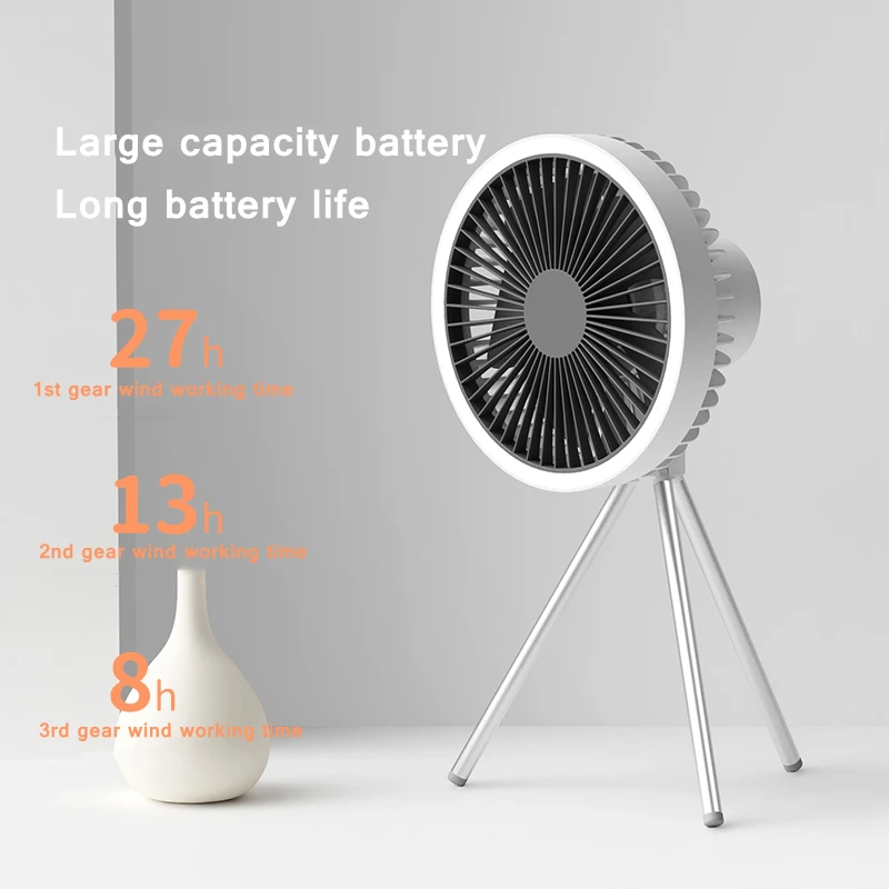 Portable Camping Fan Rechargeable Multifunctional Mini Fan USB Outdoor Camping Ceiling Fan Led Light Tripod Stand Desktop Fan