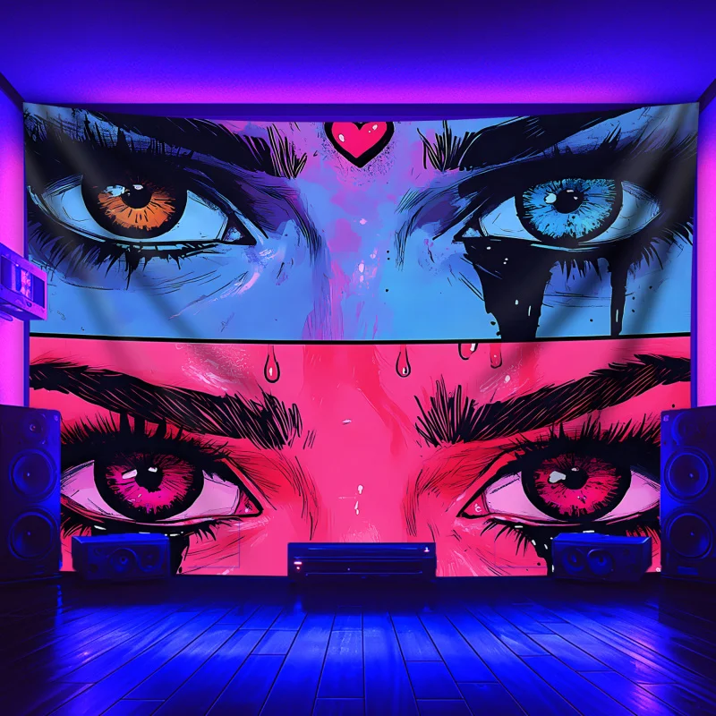 VIKAMA Cyberpunk Double Pupil Eyes Dark Anime Style Tapestry Gradient Tears Wall Hanging Decor for Gaming Room Bedroom Dorm
