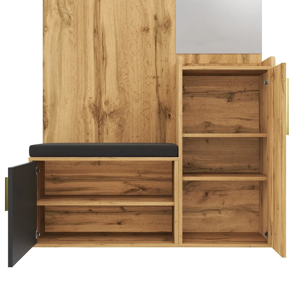 PINGGO Kompakter Kleiderschrank mit Spiegel und Sitzfläche, Kleiderschrank mit Schuhregal und Haken, kompakter Kleiderschrank, der an der Wand bohren muss – Detail 20