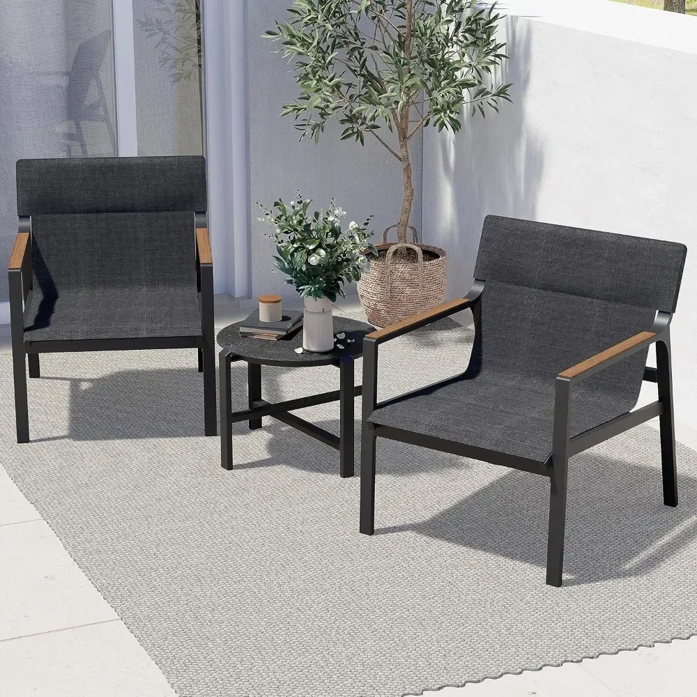 Grand Patio Buiten Indoor 3-delige Bistro Set Met Mesh Sling Fauteuils, Conversatie Set Met Bijzettafel