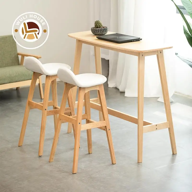 Wuli Nordic Solid Wood Bar Chair 60cm American Retro Bar Chair Exhibition Hall Front Desk Chair Modern Simple High Chair Stool