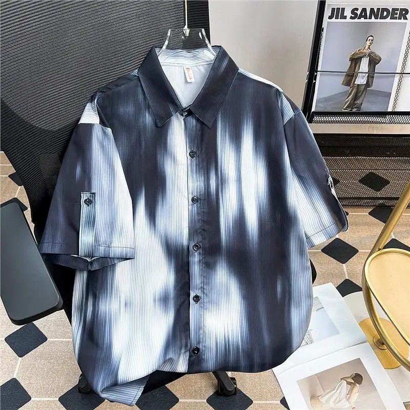 

Summer Men's adient Dyed ort Sve irt Cuban Collar Loose Fit Regular Thin Long Sve Other Material irt