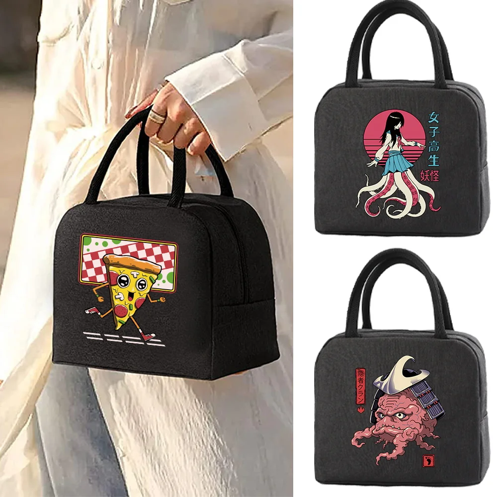 

Cute Monster Print Lunch Bag Canvas Cooler Box Fashion Lunch Bags Camping Travel Picnic Handbag School Food Insulated Dinner Bag