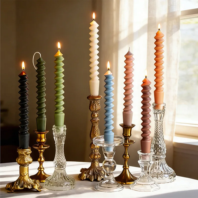 2pc/box French vintage staircase spiral candle. 2.8x22cm Smokeless Long Rod Twist Rod Wax. wedding birthday table home candles