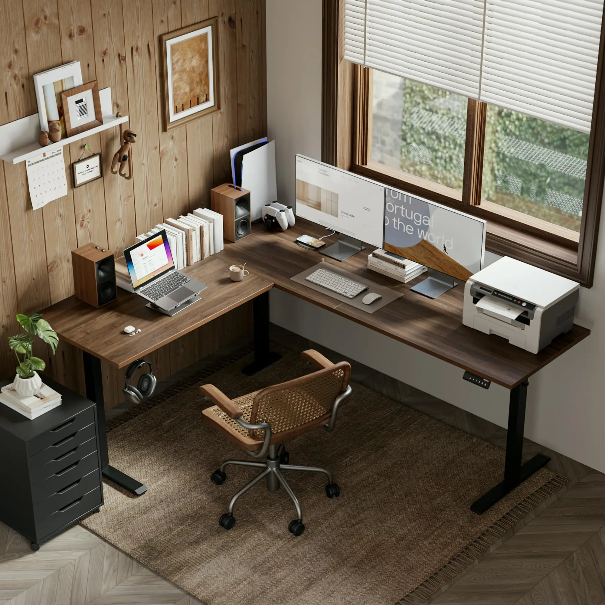 

！@Combohome L-Shaped Standing Desk Adjustable Height, Electric Corner Standing Desk, Sit Stand up Desk, 75x61 Inch Game Table