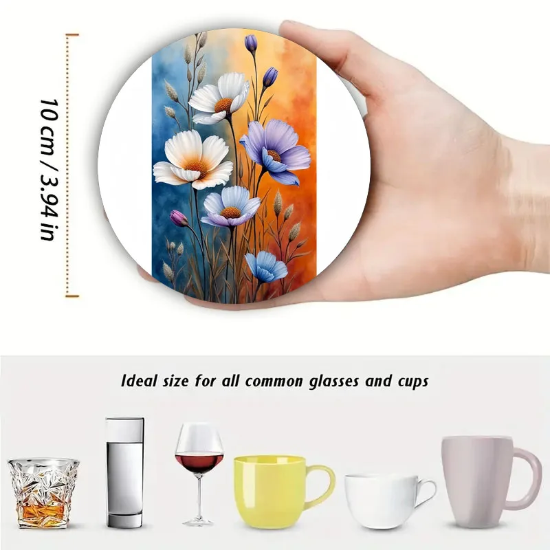 4pc/set of multicolored flower coasters, anti-slip wooden coasters, suitable for kitchen, office and party decoration