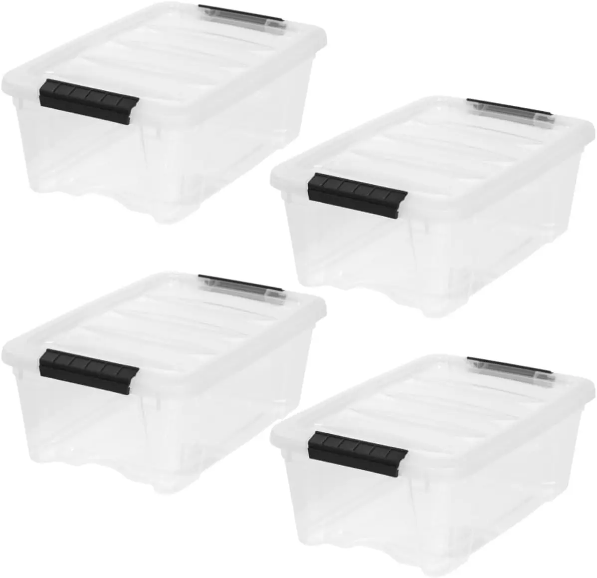 

4-Pack Storage Bins with Lids, 13 Quart, Made in USA Stackable See-Through Organizing Solution Latches Durable Nestable Conta