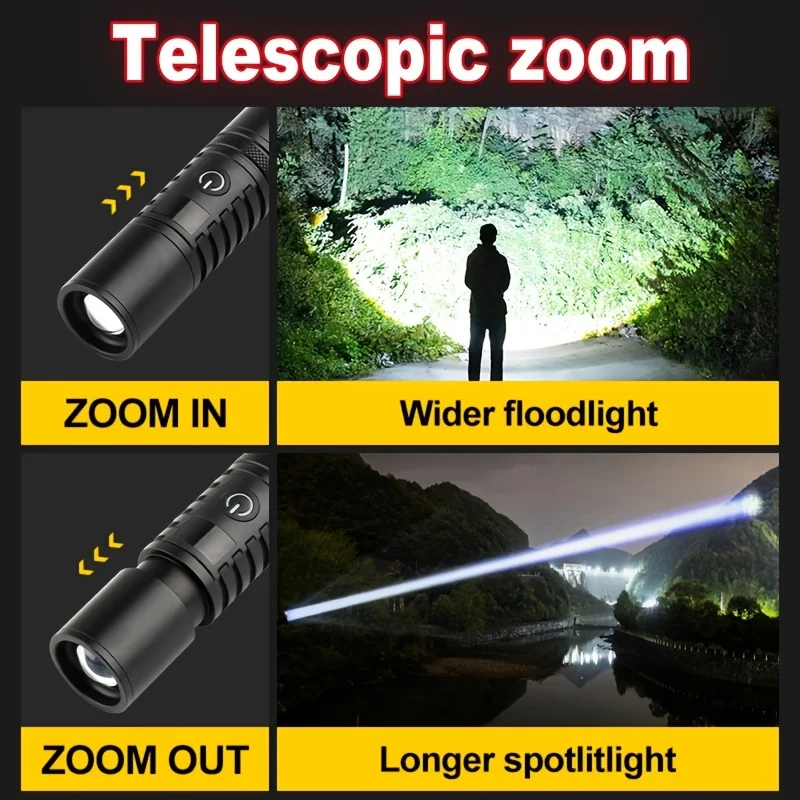 High Power Spotlight Long Range LED Flashlight With Power Type-C Charging Zoomable Aluminum Alloy Tactical Torch Outdoor Lantern