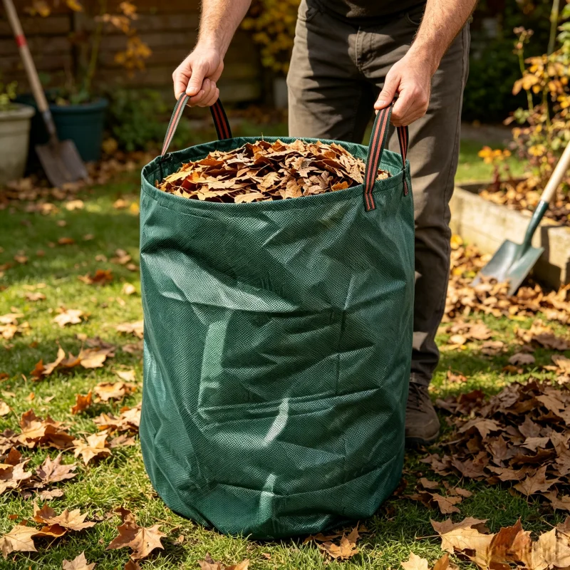 Garden Waste Bag Woven Leaf Bag Waterproof Foldable Yard Sack Reinforced Handles 120L 300L 500L Lawn Grass Leaves & Clippings