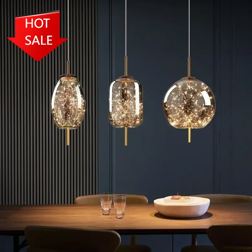 

Glass Led Pendant Lights for Kitchen Dining Room Island Restaurant Hanging Lamp Ceiling Chandeliers Decoration Amber Gray Home