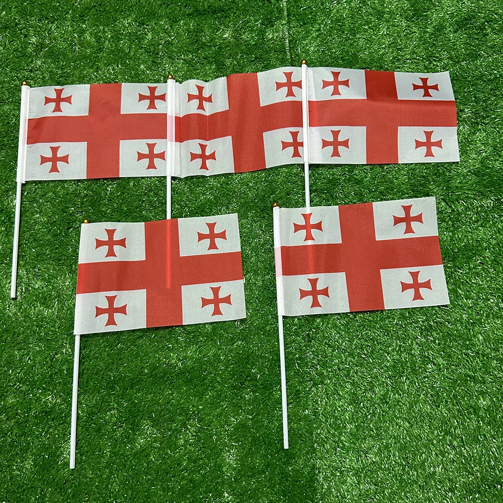 SKY FLAG Georgia Hand Flag 10/20/50/100pcs 21*14cm Georgia Hand Waving Flags With Plastic Pole For Sports Activity Home Decor
