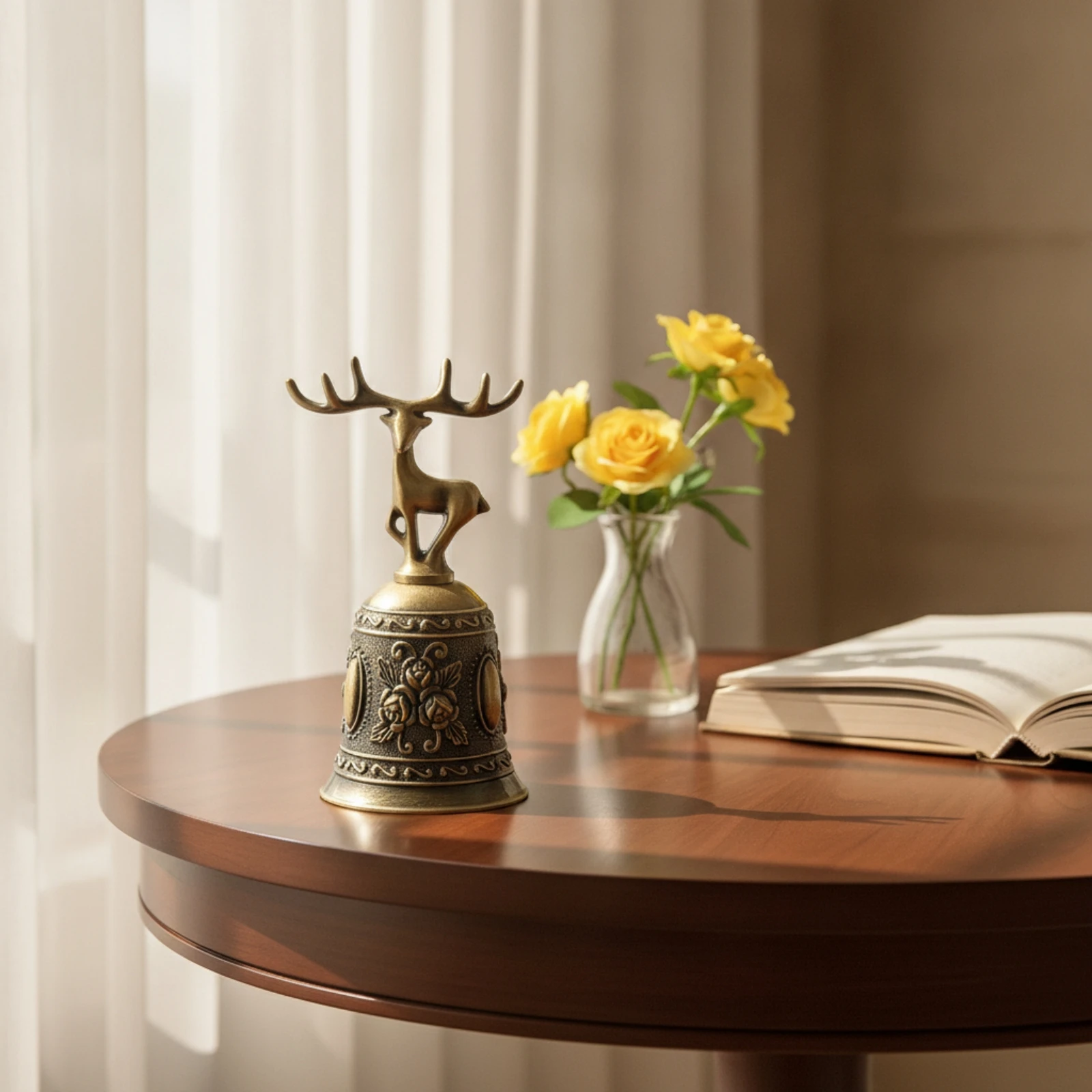 Deer-Shaped Hand Bell Long-Lasting Bell with Deer Topper Antique Style Vintage for Reception Desk, Dining Table
