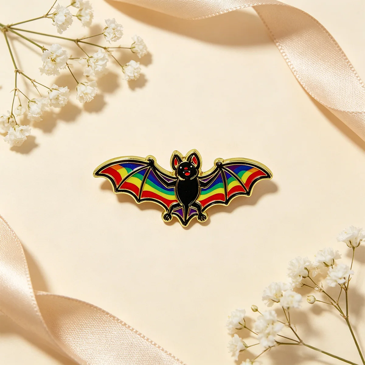 Punk Bat Enamel Pin Rainbow Brooch Funny Lapel Pins Badge on Backpack Clothing Accessories Fashion Jewelry Friends Gifts