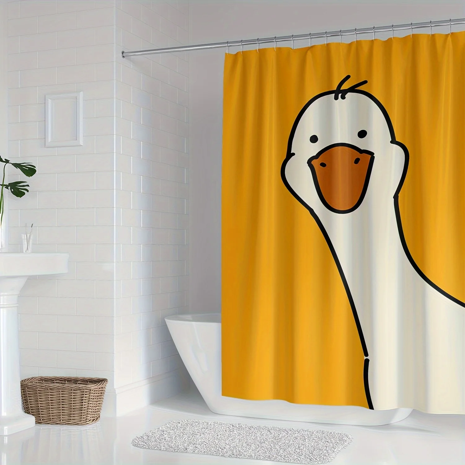 Cute Cartoon Duck Head Shower Curtain for Bathroom Decor - Bright Yellow Background