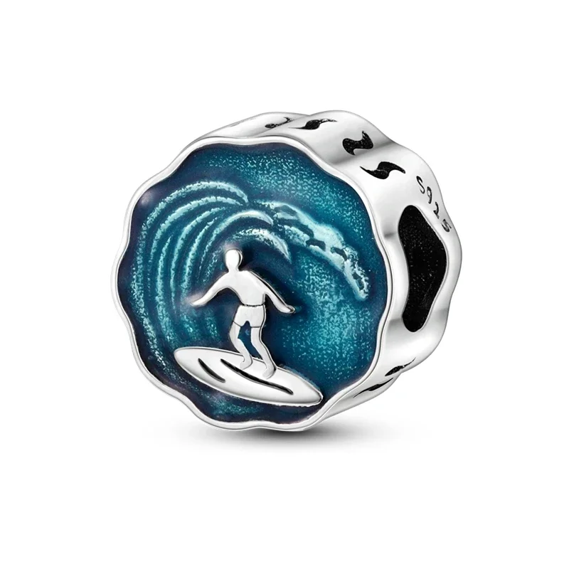 Original 925 Sterling Silver Blue Shark Wave Octopus Hummingbird Charm ลูกปัดสําหรับ Pandora DIY สร้อยข้อมือสุภาพสตรีเครื่องประดับของขวัญ