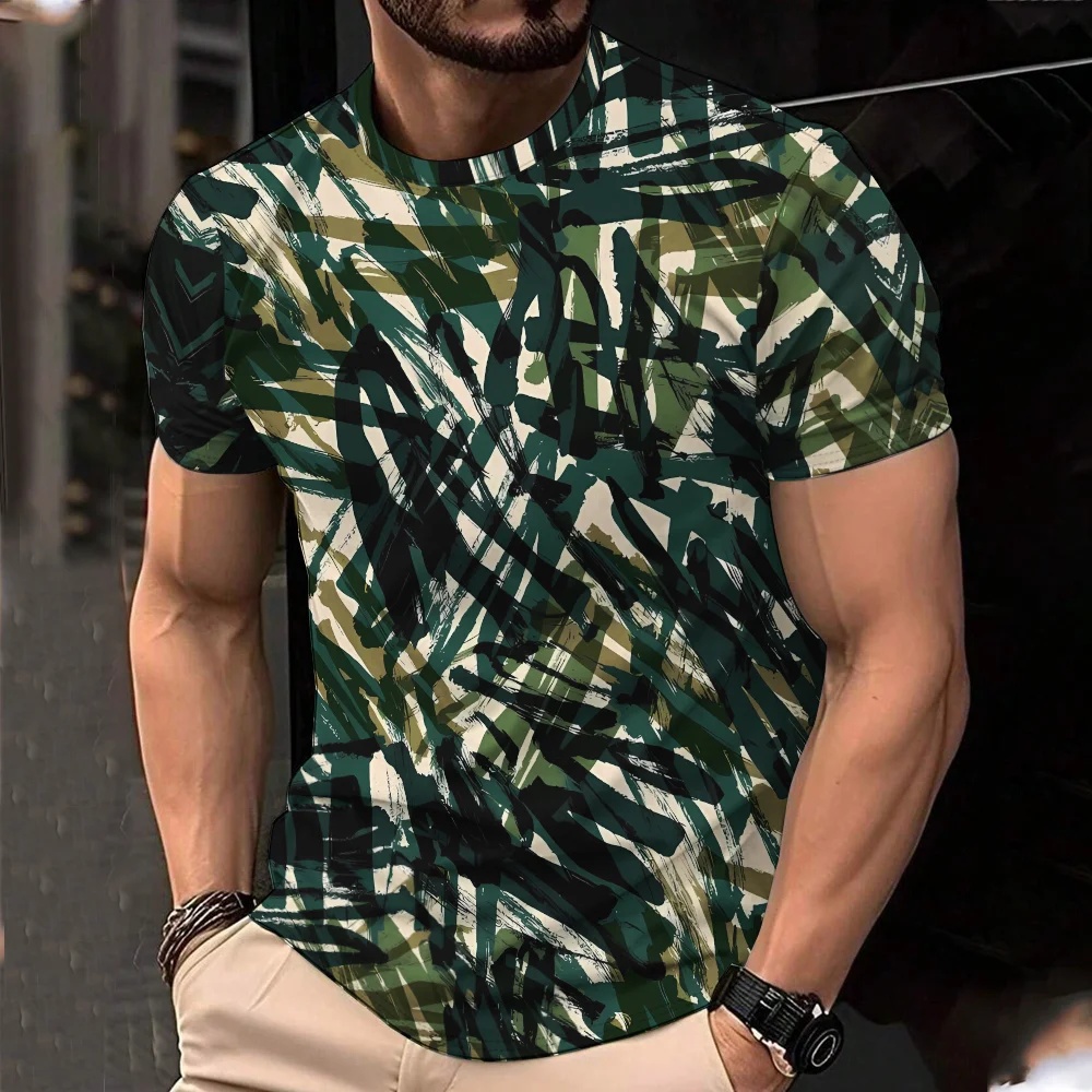 

3D printed T-shirt with fun pattern design, casual T-shirt for men, round neck short sleeved street wear T-shirt