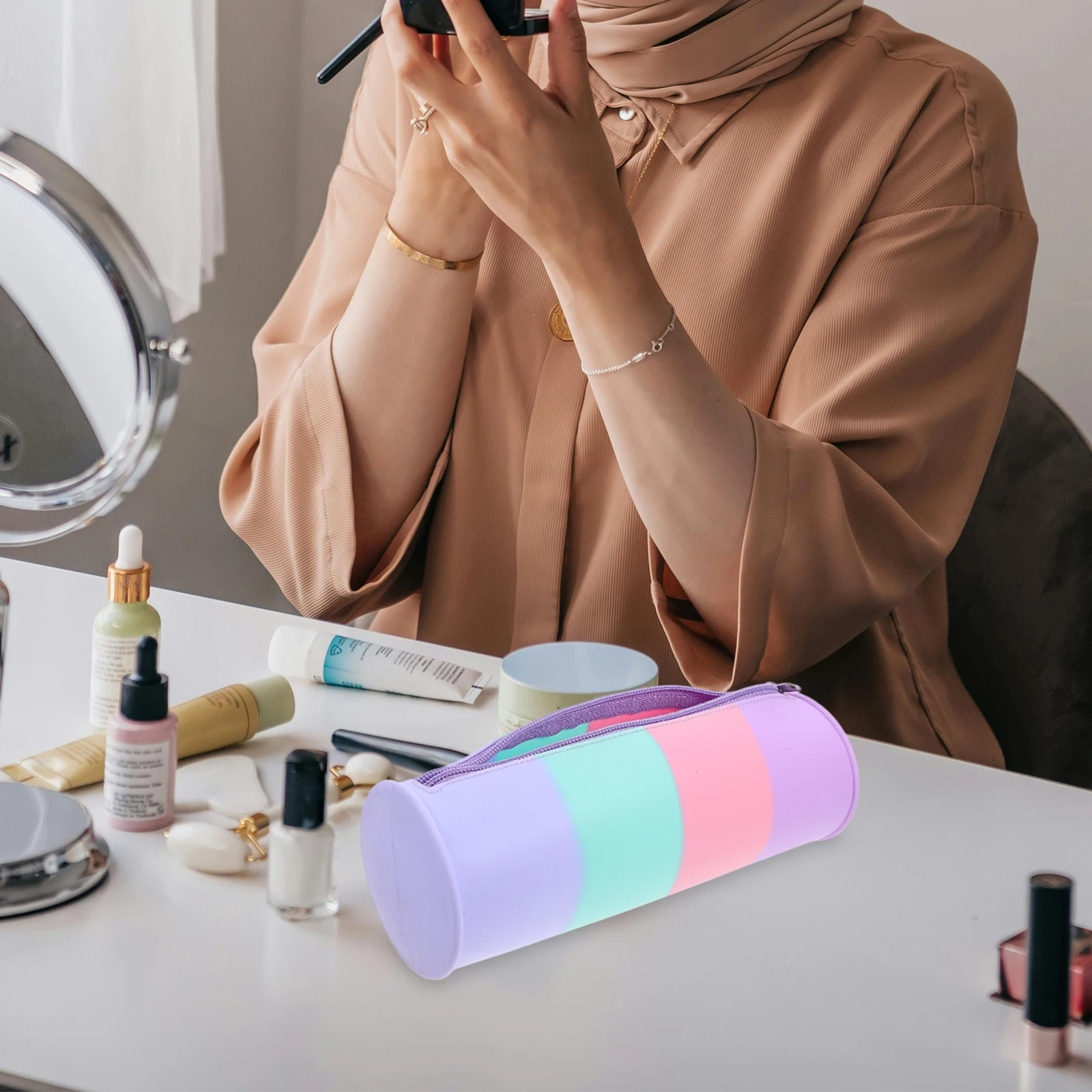 

Silicone Makeup Holder Pink Travel Bag Pouch Makeup Brush Travel Case ganizer for Tools Storage Case Zipper