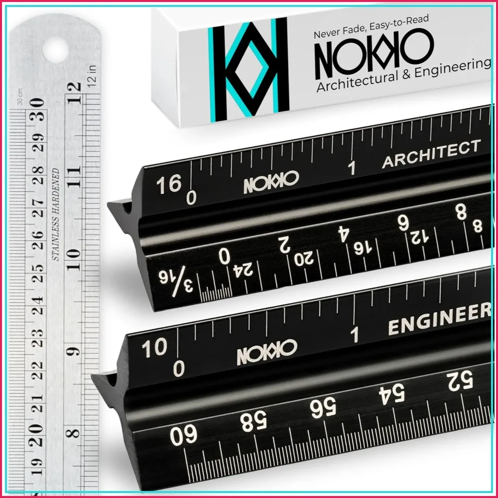 

Architect Scale Ruler Set, 12 Inch Aluminum Drafting Ruler for Blueprints and Floor Plans