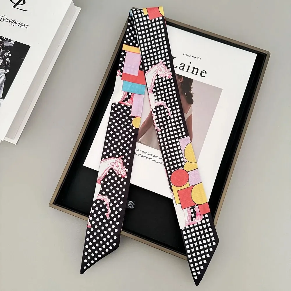 1PC Korean Style New Polka Dot Checkered Twill Silk Scarf Women Ribbon Bag Strap Neck Scarf Fashion Accessory