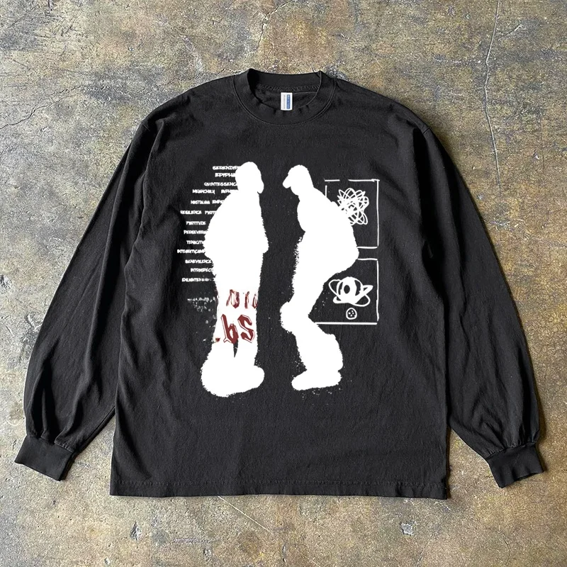 Pure Cotton Long Sleeve T-Shirt Character Print Hip Hop Retro Base Shirt for Spring Autumn Heavyweight 300g XiaoChen Story
