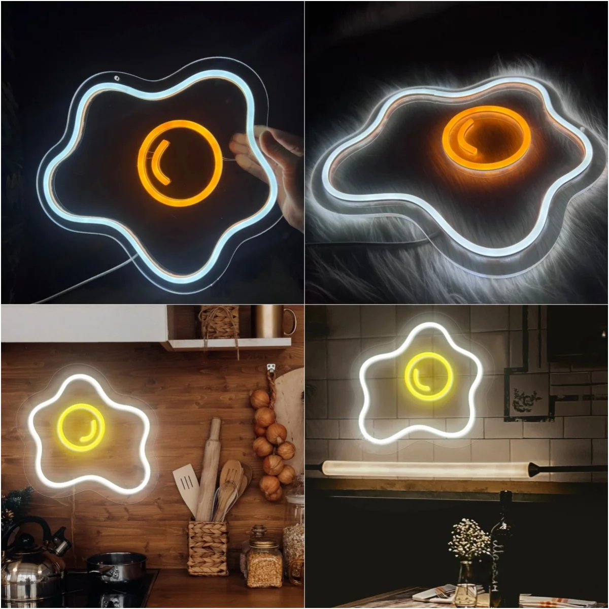 Sinal de néon de ovo frito personalizado, bonito led luz de néon decoração de quarto estética, luzes led engraçado decoração de quarto de crianças, luzes de néon personalizadas