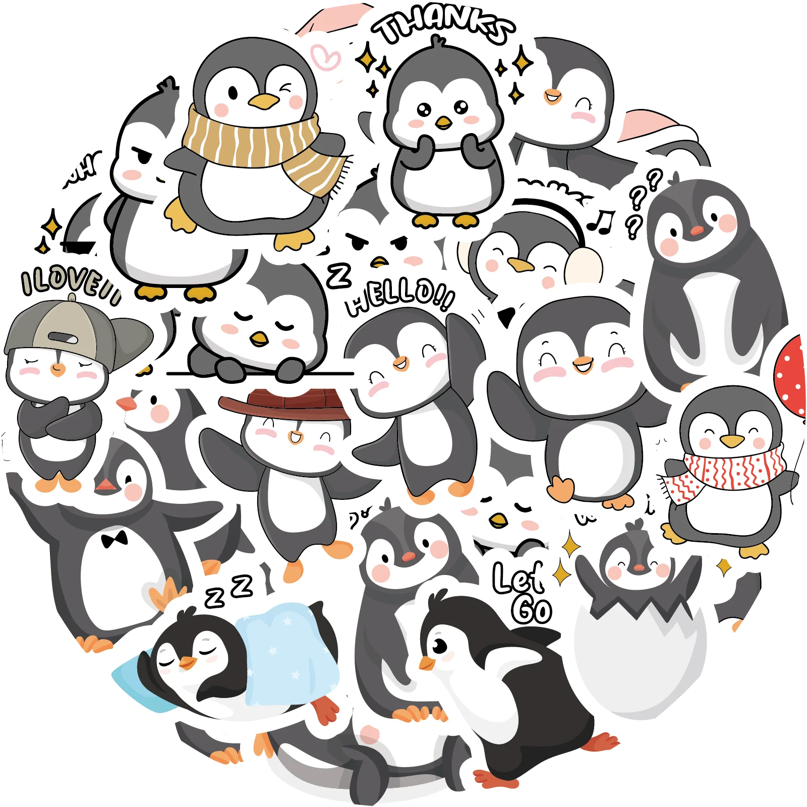 138PCS Cartoon Kawaii Ducklings, Kittens, Little Penguins Cute Theme Stickers Decorated Diary Notebook Water Bottle Classic Toy