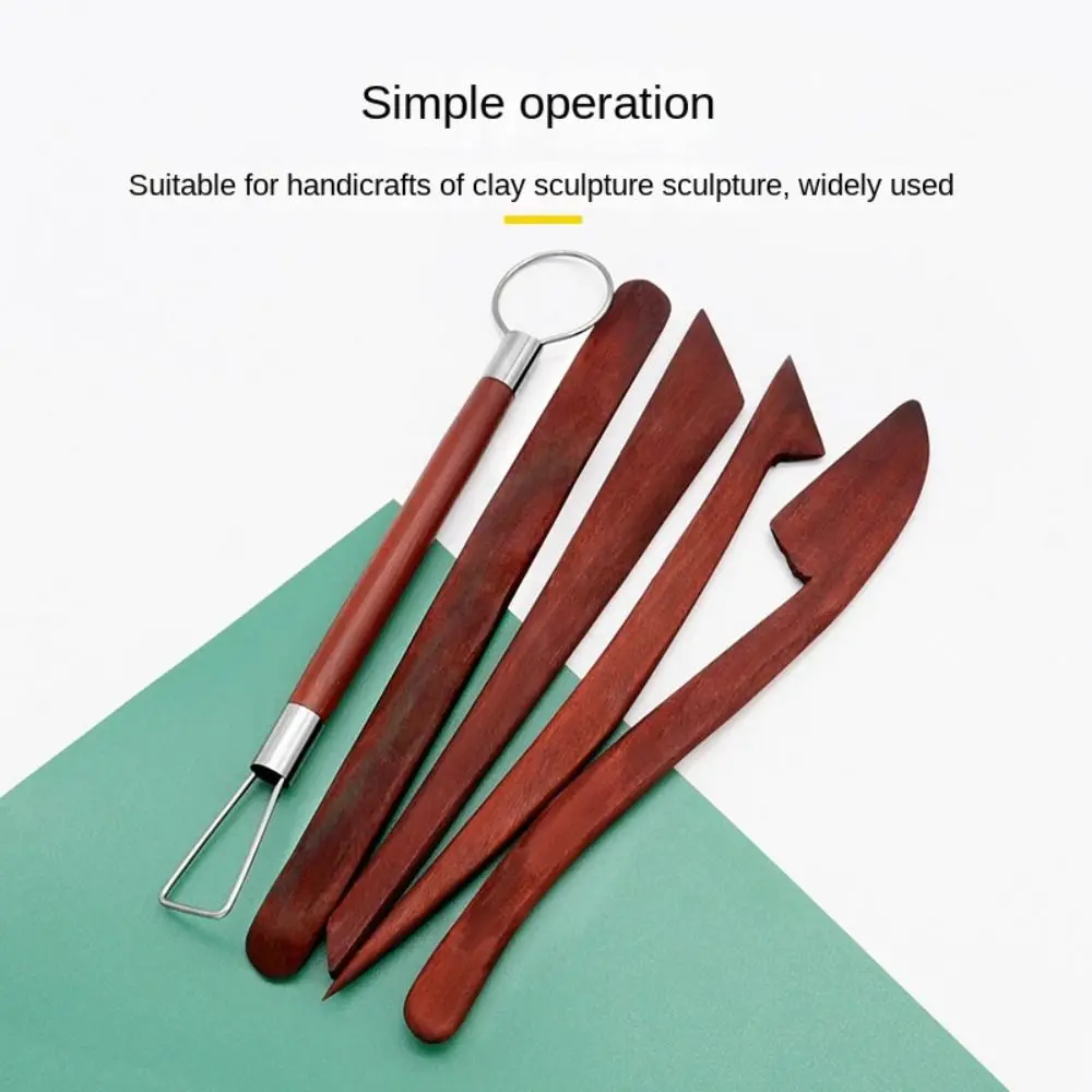 5Pcs New Wood Clay Sculpture Wood Tool Red Stainless steel Figurines Pottery Tools Multifunctional Pottery Clay Sculpture Tools