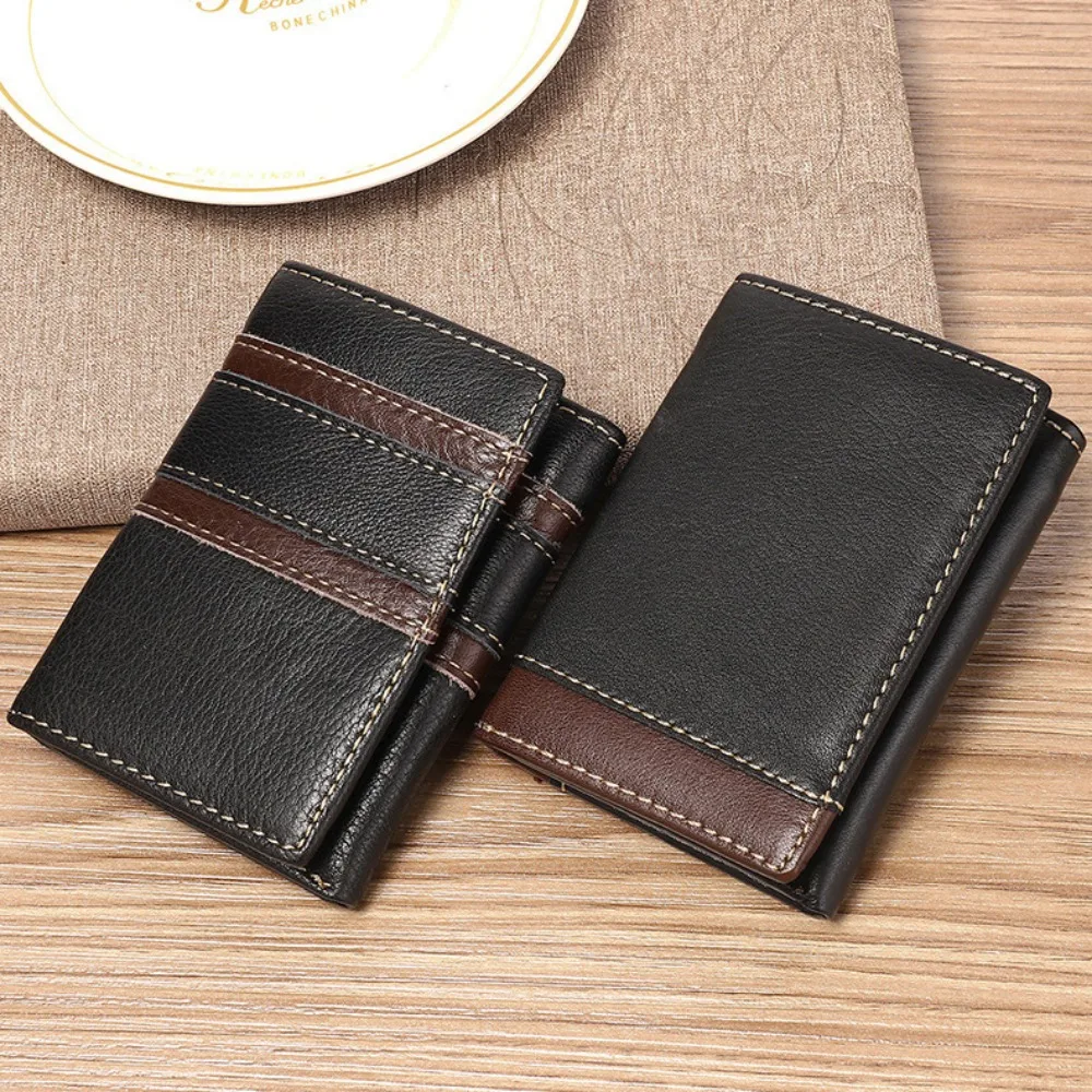 

RFID Male Leather Purse Leisure Super Slim Anti-theft Swipe Clip Contracted Comfortable Men's Short Wallet ID Card Holder