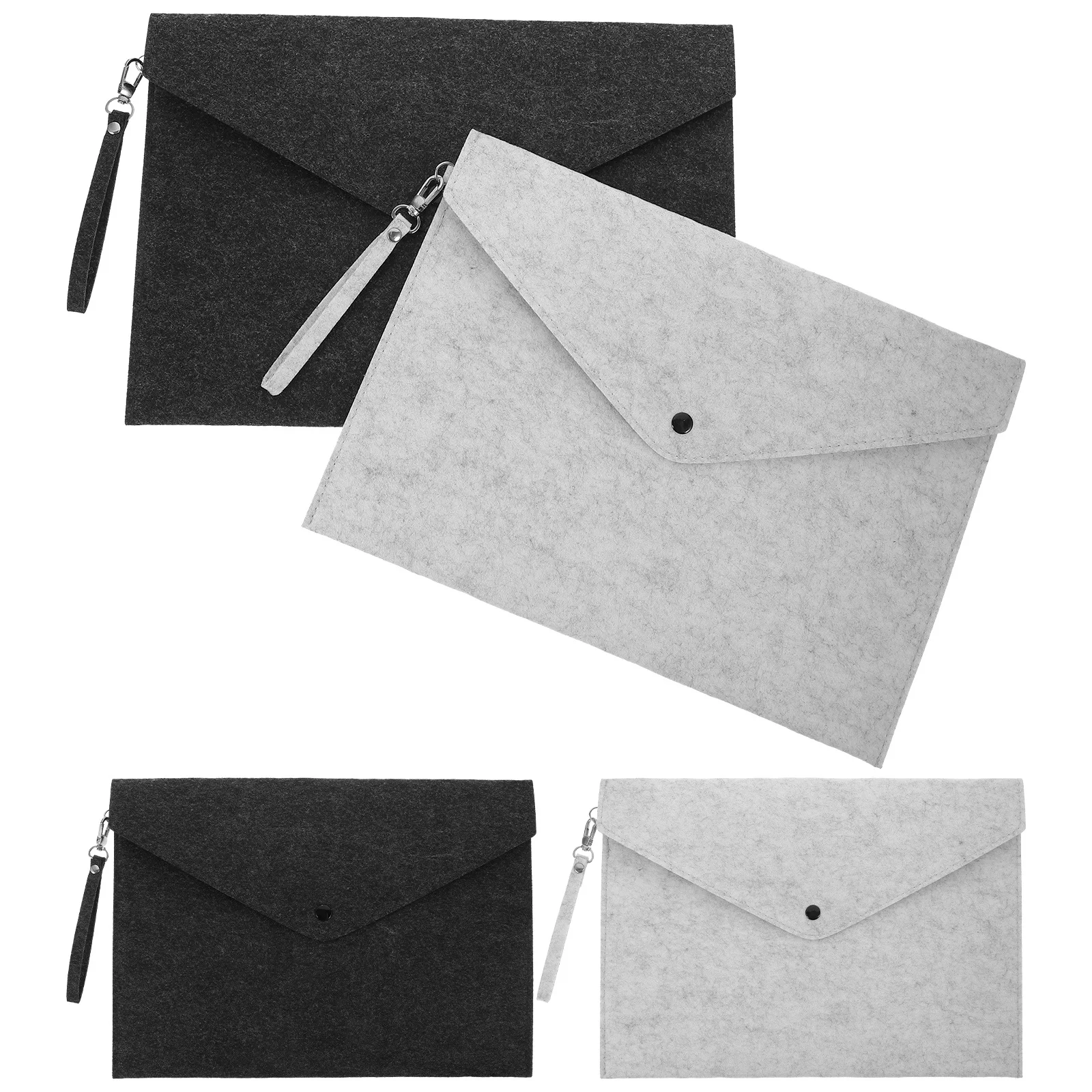 

4 pcs A4 Document Folders Storage Bag Felt File Holder Large Capacity Snap Closure Portable For Office School