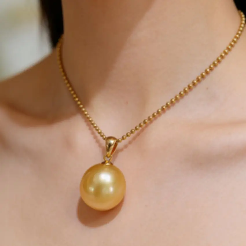 16MM Fashion Golden Shell Pearl Pendant Necklace 18inch Holiday gifts Lucky Party Beautiful Gift   Wedding