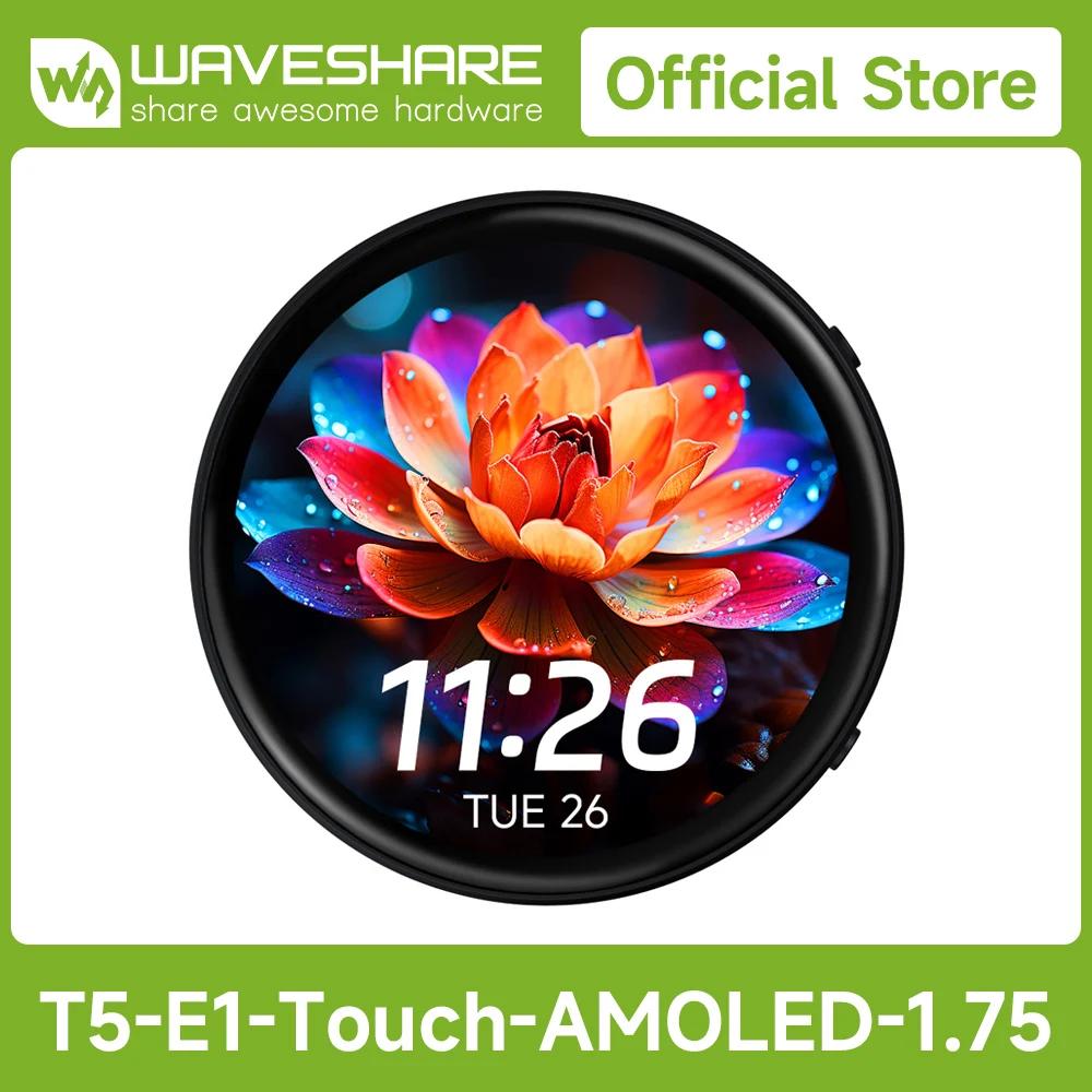 

Waveshare Tuya T5-E1 1.75inch AMOLED Round Development Board, 466x466 QSPI Interface, Supports Tuya Smart Global AI Cloud