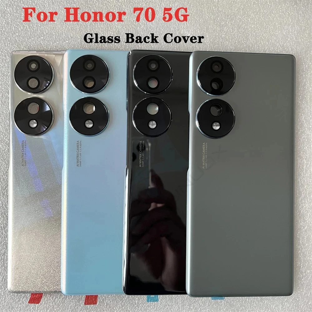 New Tempered Glass Back Battery Cover For HW Honor 70 5G Back Cover Door Housing + Flash Cover + Camera Lens