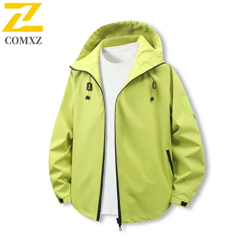 

COMXZ High Quality Male Jacket New Classics Solid Color Hooded Lightweight Windbreaker Outdoor Hiking Windproof Autumn Coat