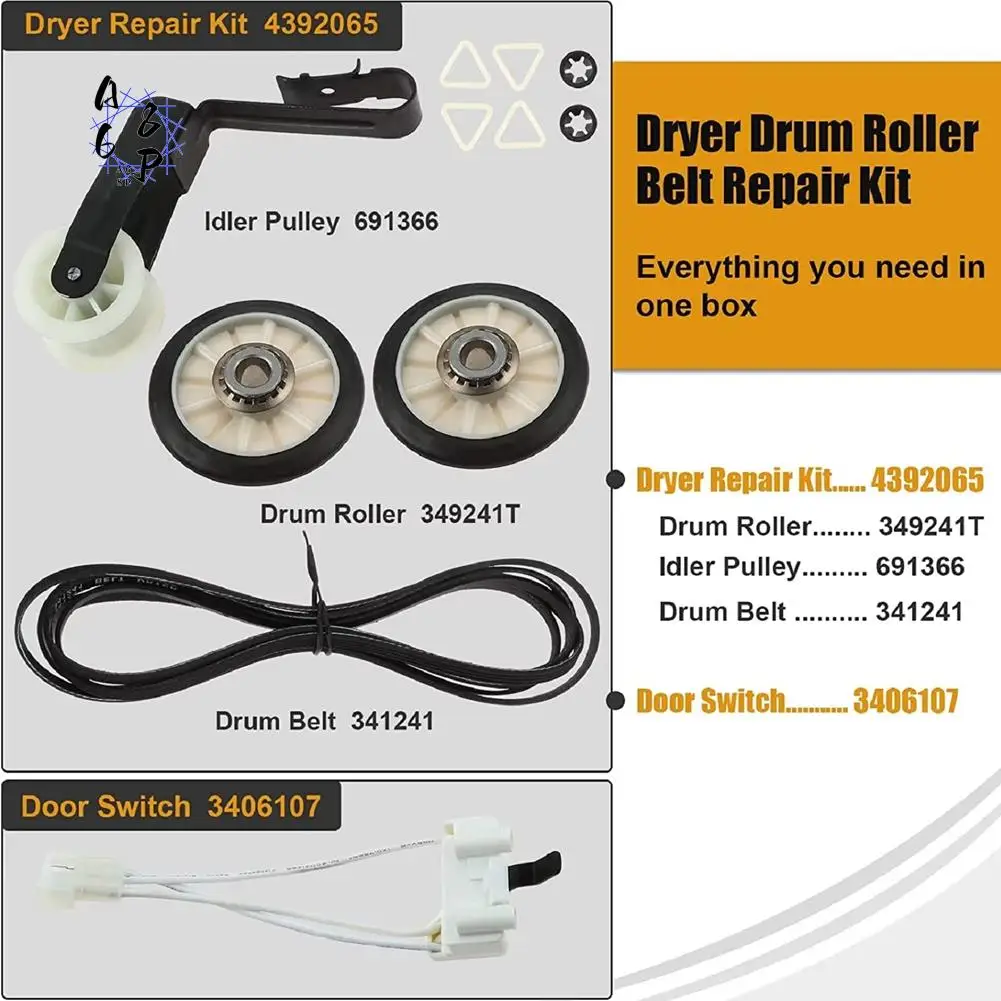 A68P-4392065 Drum Roller Belt Idler Pulley Door Latch Switch Set For Whirlpool Maytag 660996 8066065 3406107 349241T