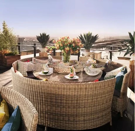 

-Italian style design outdoor dining room furniture wicker round table curved bench sofa set