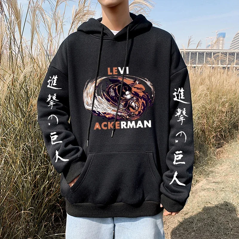 Mężczyźni Kobiety Anime Bluzy Attack On Titan Levi Shingeki No Kyojin Bluza z kapturem z nadrukiem Plus Size Harajuku Streetwear Pullover